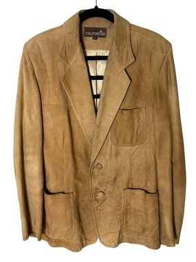 CALIFORNIAN Men’s Vintage Tan Suede Jacket Buttery Soft Button Closure Large 42